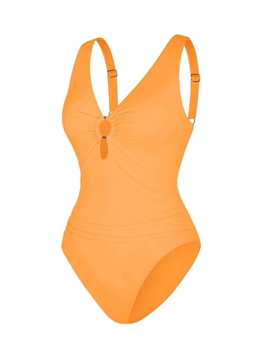 Waist Shaping Mesh Ruched One Piece Swimsuit with Pads