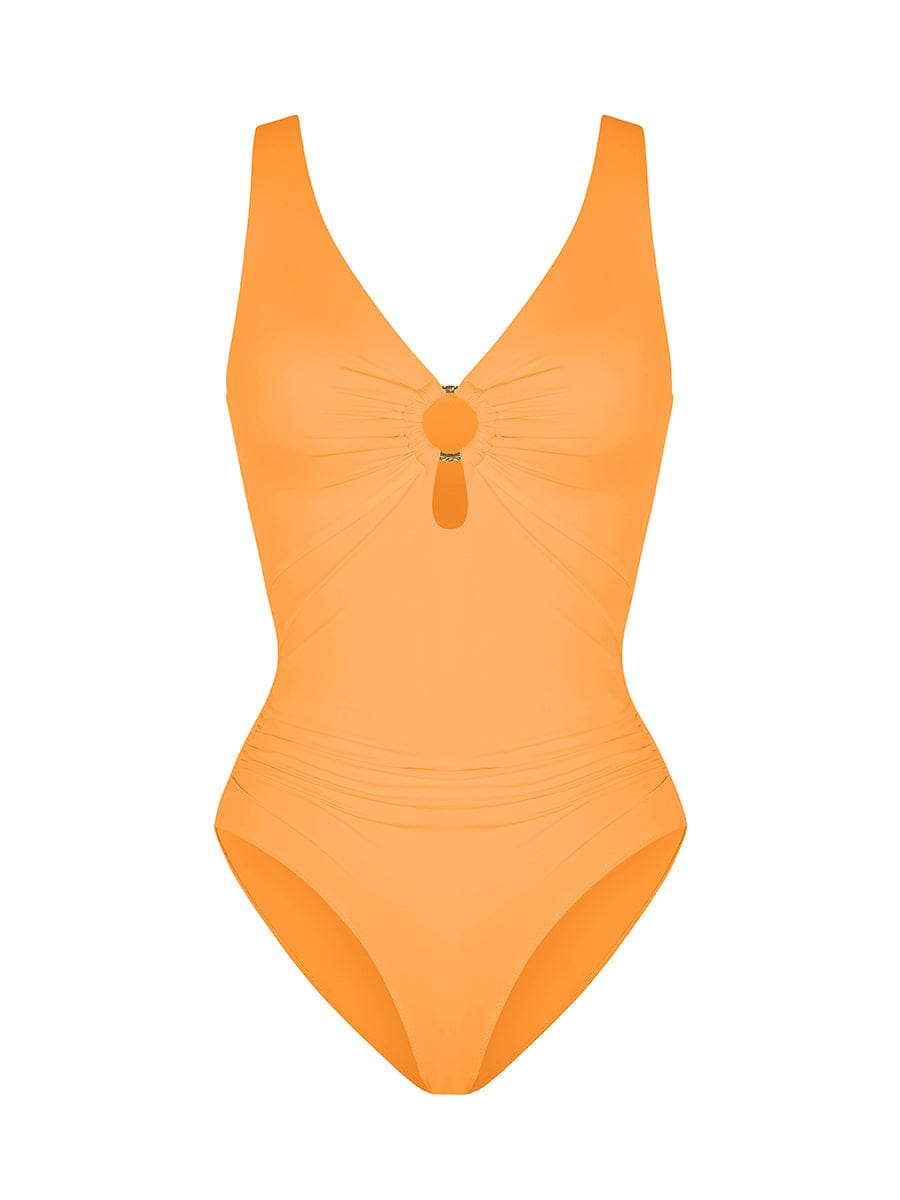 Waist Shaping Mesh Ruched One Piece Swimsuit with Pads