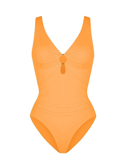 Waist Shaping Mesh Ruched One Piece Swimsuit with Pads