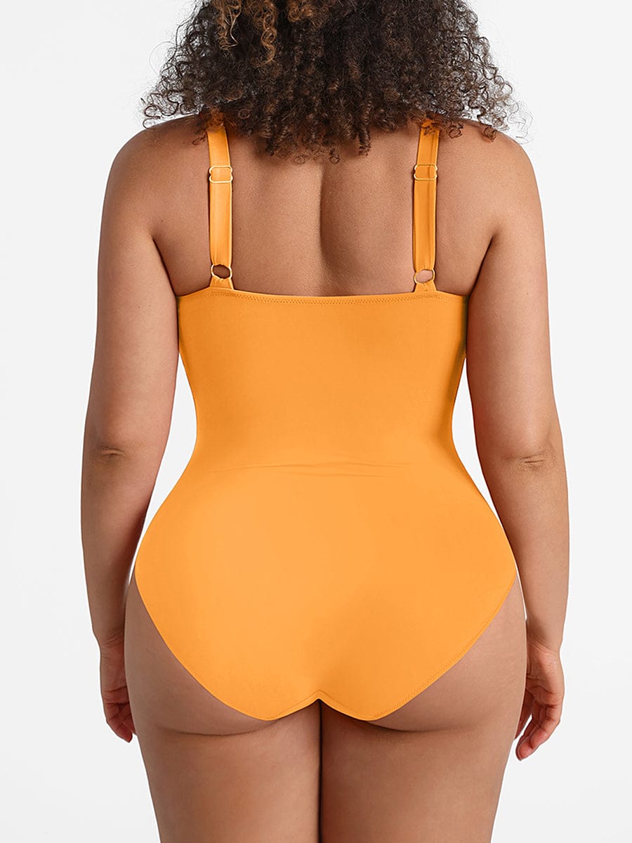 Waist Shaping Mesh Ruched One Piece Swimsuit with Pads