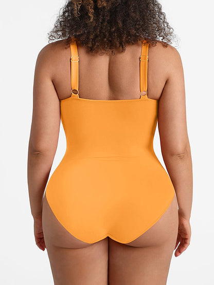 Waist Shaping Mesh Ruched One Piece Swimsuit with Pads