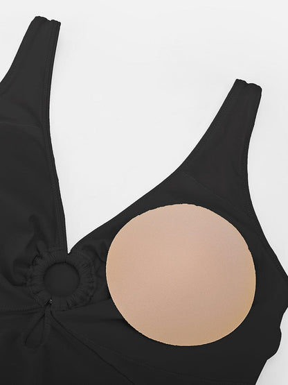 Waist Shaping Mesh Ruched One Piece Swimsuit with Pads