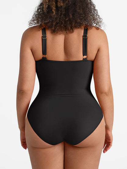 Waist Shaping Mesh Ruched One Piece Swimsuit with Pads