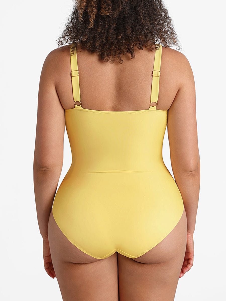 Waist Shaping Mesh Ruched One Piece Swimsuit with Pads
