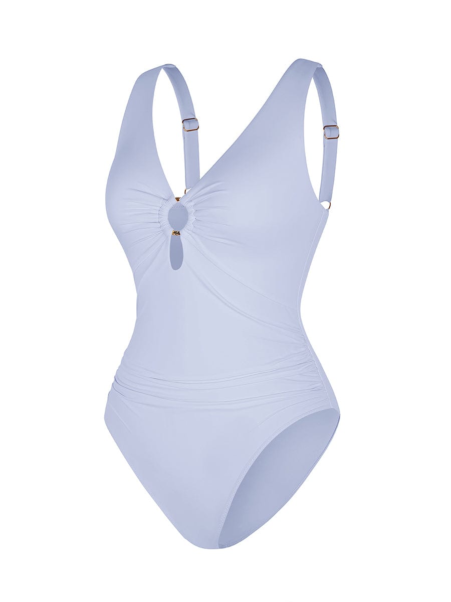 Waist Shaping Mesh Ruched One Piece Swimsuit with Pads