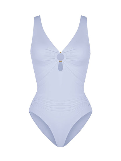 Waist Shaping Mesh Ruched One Piece Swimsuit with Pads