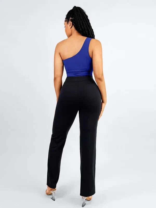 Women Straight Leg Pants with Built-In Shapewear Shorts