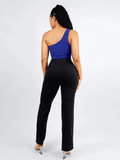 Women Straight Leg Pants with Built-In Shapewear Shorts