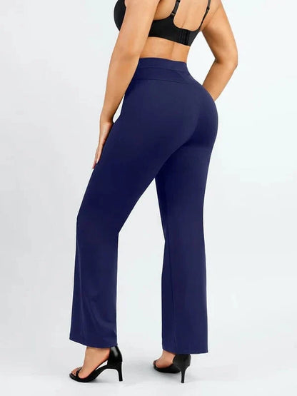 Women Straight Leg Pants with Built-In Shapewear Shorts