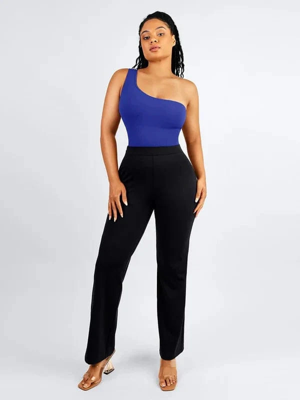 Women Straight Leg Pants with Built-In Shapewear Shorts