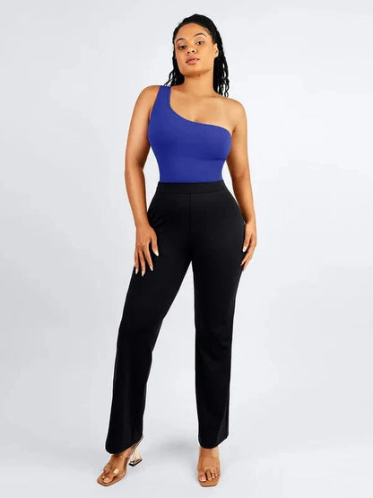 Women Straight Leg Pants with Built-In Shapewear Shorts