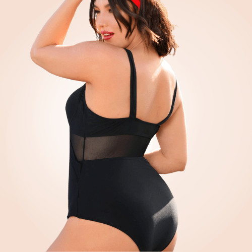Plus Size Contrast Mesh Underwire One Piece Swimsuit