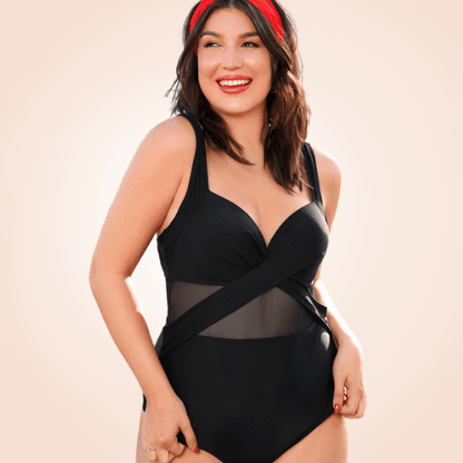 Plus Size Contrast Mesh Underwire One Piece Swimsuit