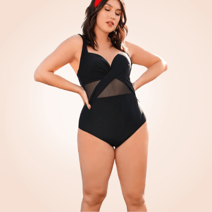 Plus Size Contrast Mesh Underwire One Piece Swimsuit
