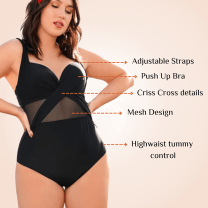 Plus Size Contrast Mesh Underwire One Piece Swimsuit