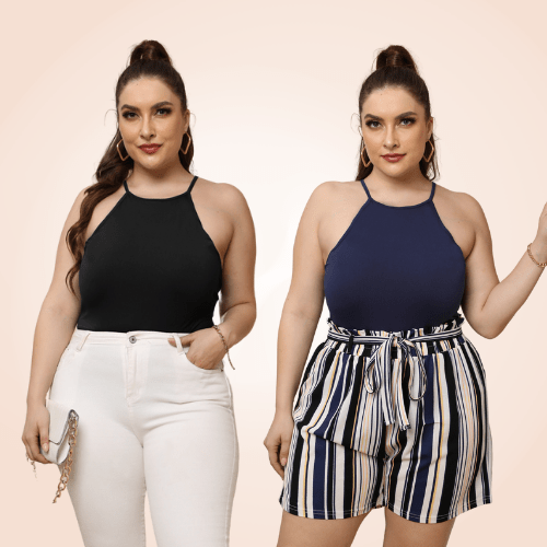 Plus Size Sleeveless Halter Shapewear Bodysuit