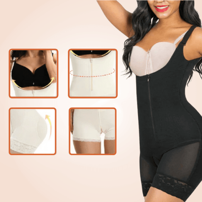 Sculpting Mid Thigh Slimming Seamless Bodysuit Zipper