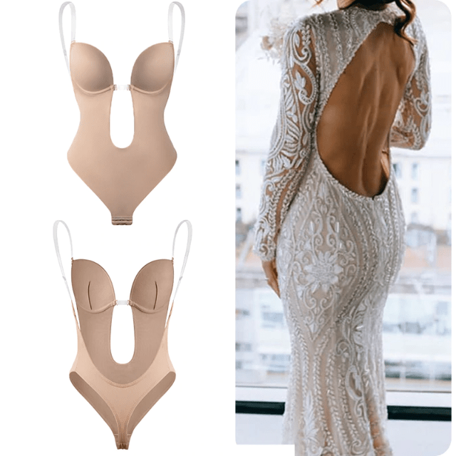 Seamless Backless Strapless Deep V Bodysuit Thong