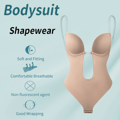 Seamless Backless Strapless Deep V Bodysuit Thong