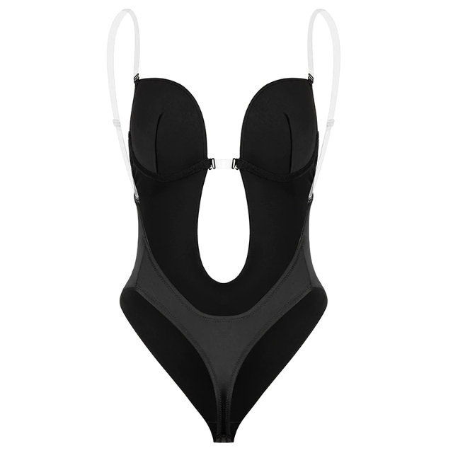 Seamless Backless Strapless Deep V Bodysuit Thong