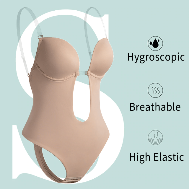 Seamless Backless Strapless Deep V Bodysuit Thong