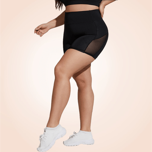 Wide Band Plus Size Contrast Mesh Sports Yoga Shorts