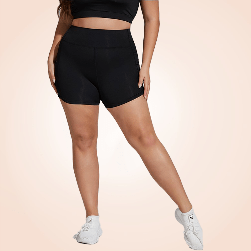 Wide Band Plus Size Contrast Mesh Sports Yoga Shorts