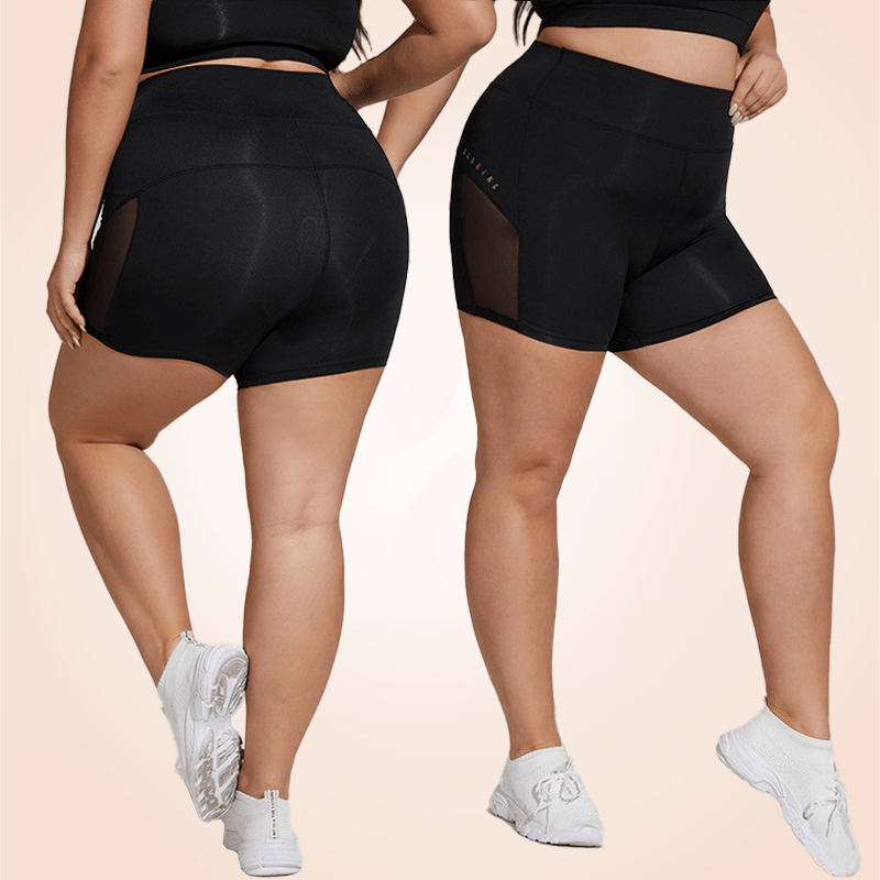 Wide Band Plus Size Contrast Mesh Sports Yoga Shorts