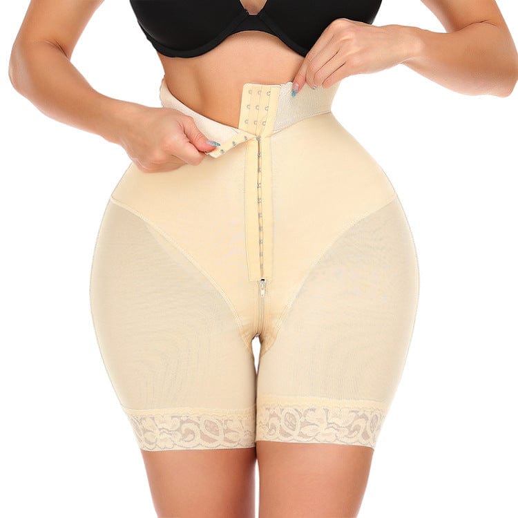Tummy Control Lace Open Gusset Shaping Shorts with Multi Row Hook and Eye Closure