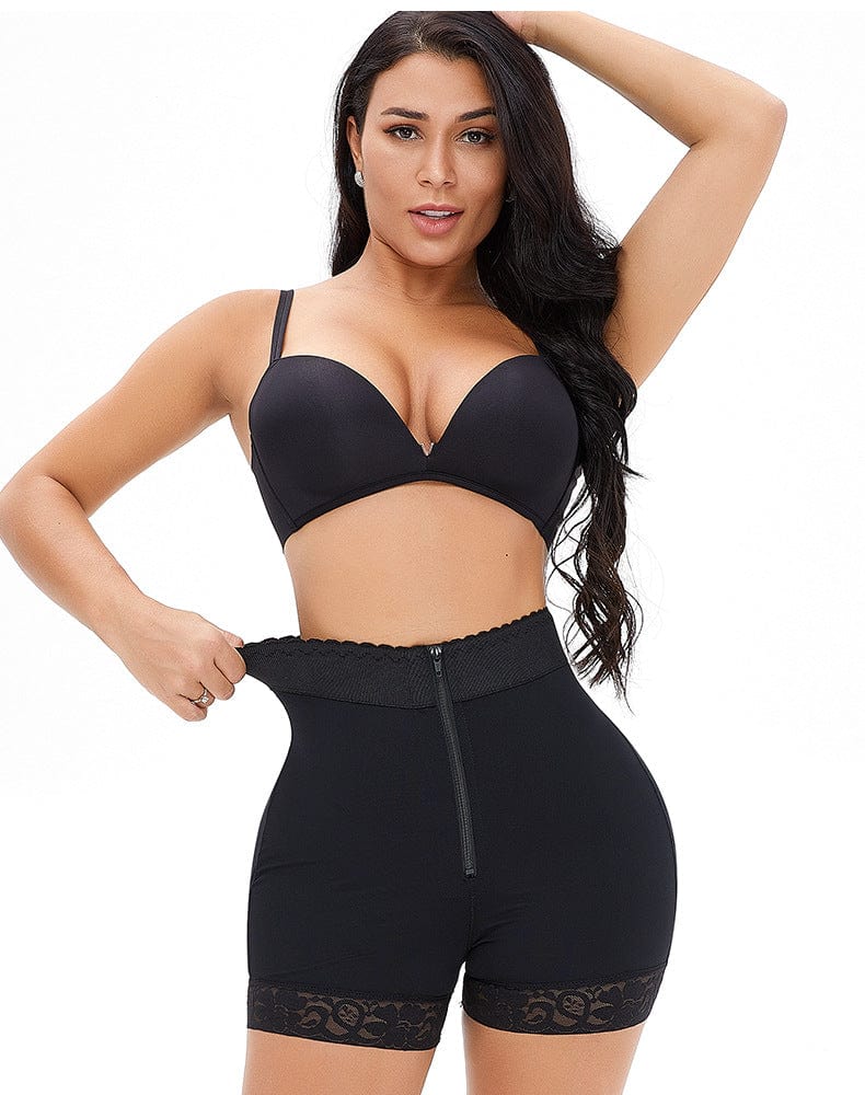 Front Zippered Lace Shaper Shorts for Tummy Control and Hip Lifting