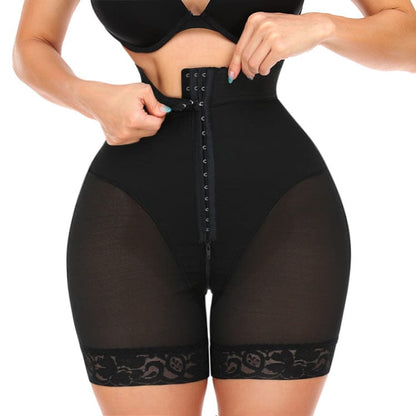 Tummy Control Lace Open Gusset Shaping Shorts with Multi Row Hook and Eye Closure