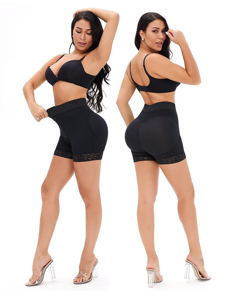 Front Zippered Lace Shaper Shorts for Tummy Control and Hip Lifting