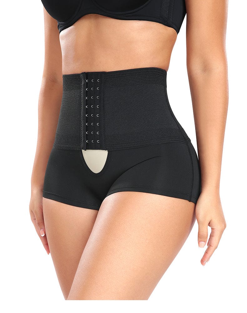High Waist Trainer Shaping Shorts with Front Hook and Eye Closure