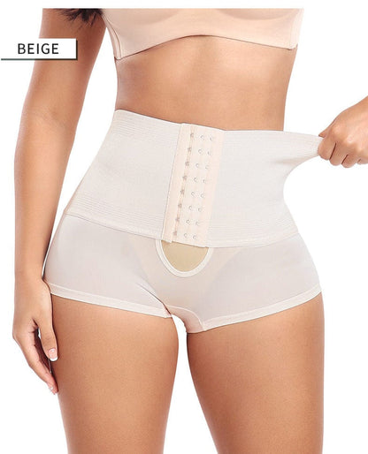 High Waist Trainer Shaping Shorts with Front Hook and Eye Closure