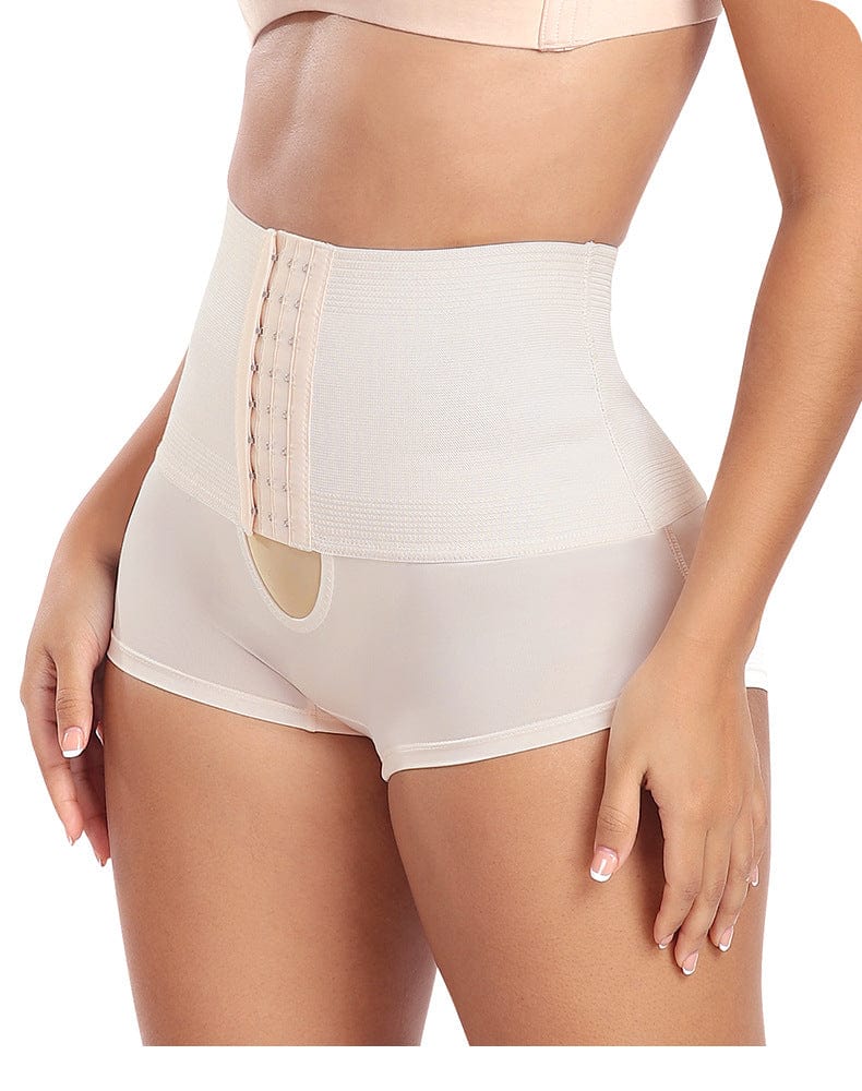 High Waist Trainer Shaping Shorts with Front Hook and Eye Closure