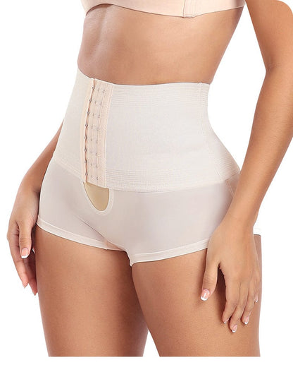 High Waist Trainer Shaping Shorts with Front Hook and Eye Closure