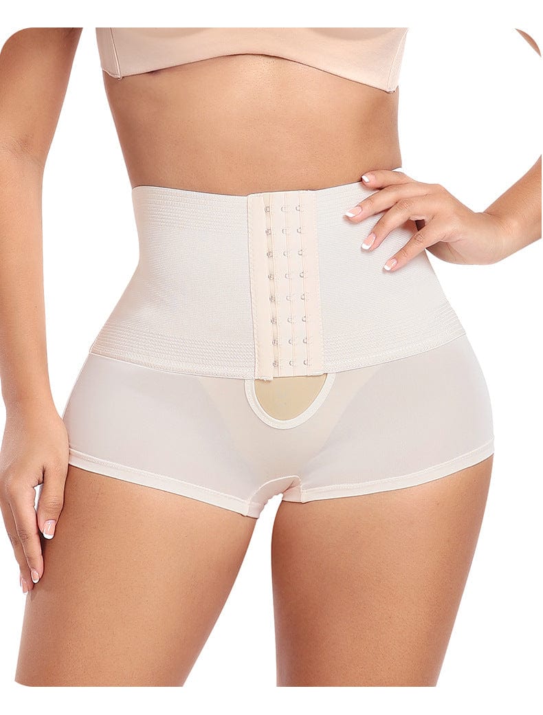 High Waist Trainer Shaping Shorts with Front Hook and Eye Closure
