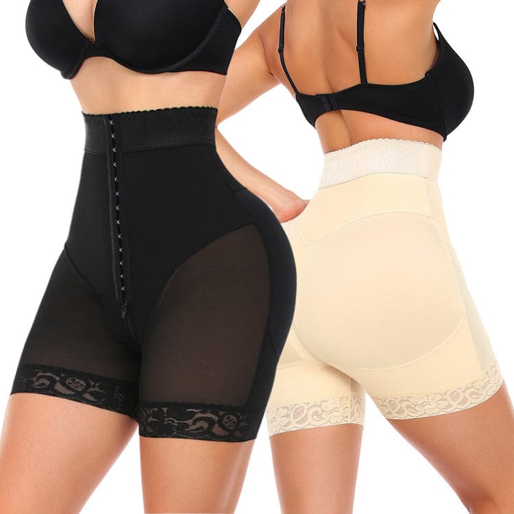 Tummy Control Lace Open Gusset Shaping Shorts with Multi Row Hook and Eye Closure