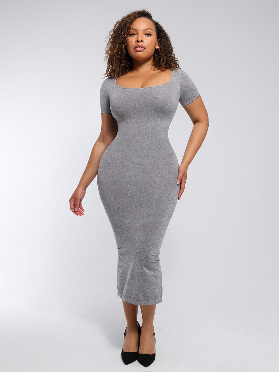 Plunge Low-Back Mid-Thigh Shapewear Bodysuit With Built-in Removable Hip Pads