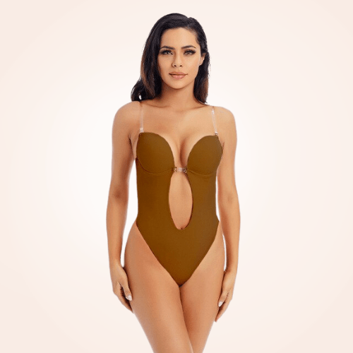 Seamless Backless Strapless Deep V Bodysuit Thong