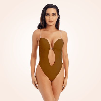 Seamless Backless Strapless Deep V Bodysuit Thong