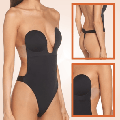 Deep U-Plunge Self Adhesive Backless Invisible Low Back One Piece Bodysuit