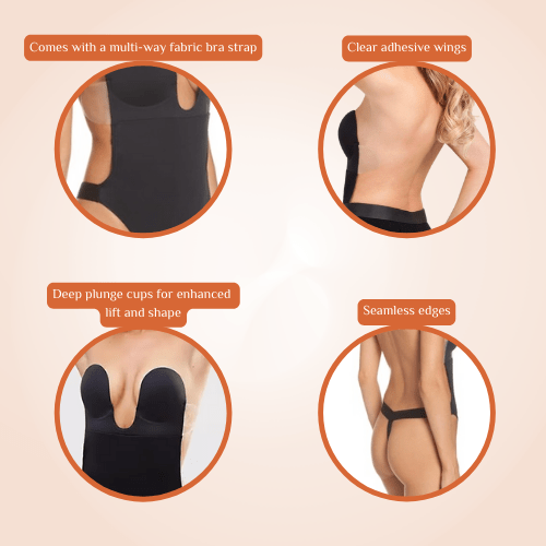 Deep U-Plunge Self Adhesive Backless Invisible Low Back One Piece Bodysuit
