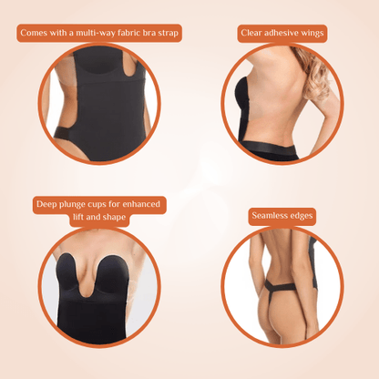 Deep U-Plunge Self Adhesive Backless Invisible Low Back One Piece Bodysuit