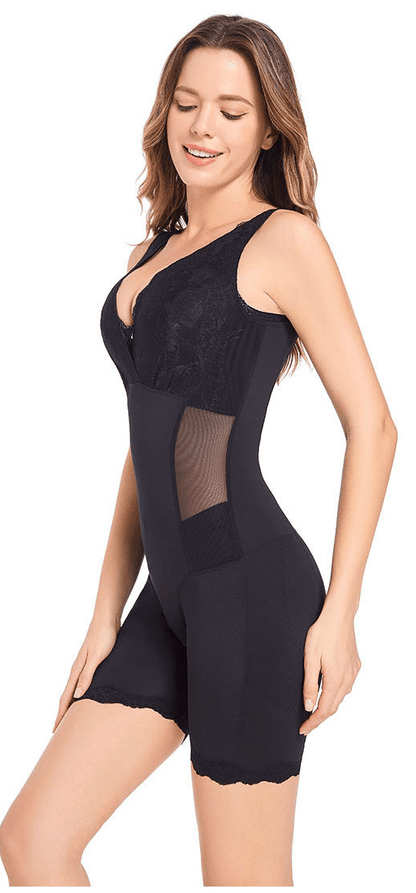 Women Full Body Shapewear V Neck Lace Slimming Belly Bodysuit