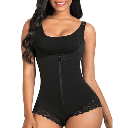 Women Open Bust Bodysuit Shaper Zipper Thong