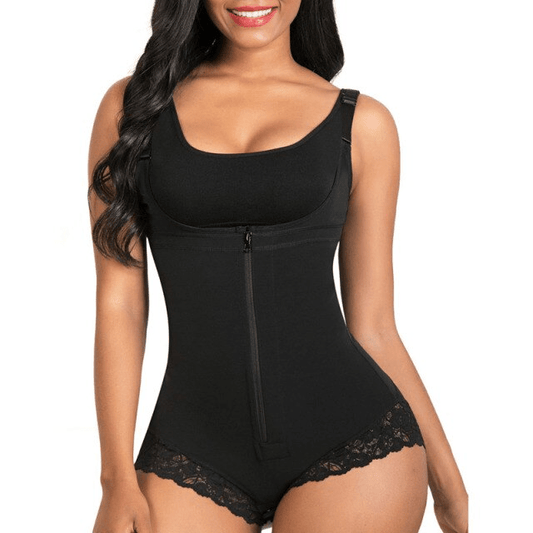 Women Open Bust Bodysuit Shaper Zipper Thong