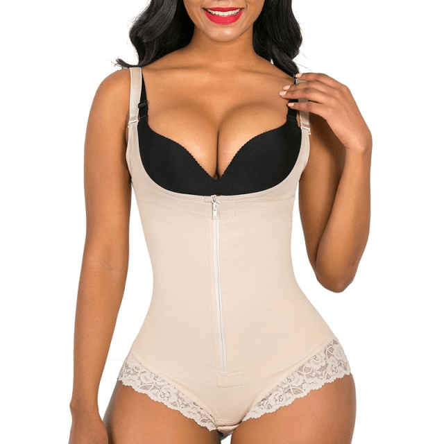 Women Open Bust Bodysuit Shaper Zipper Thong