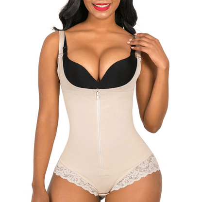 Women Open Bust Bodysuit Shaper Zipper Thong