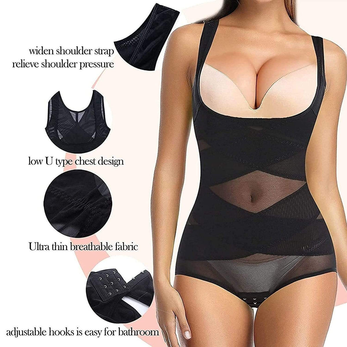 Women Shapewear Cross Bodysuit Open-Bust